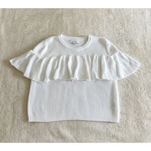 John + Jenn Sweater Womens XL White Ruffle Knit Flutter Sleeve Coquette Core